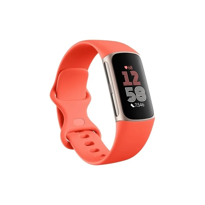 Fitbit Charge 6 Activity Tracker with Coral Infinity Band - Champagne Gold Aluminum - Bluetooth, NFC, 7-Day Battery Life