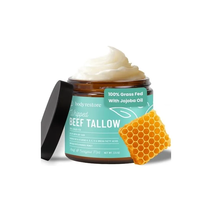 Body Restore Grass Fed Whipped Beef Tallow Balm with Manuka Honey for Face