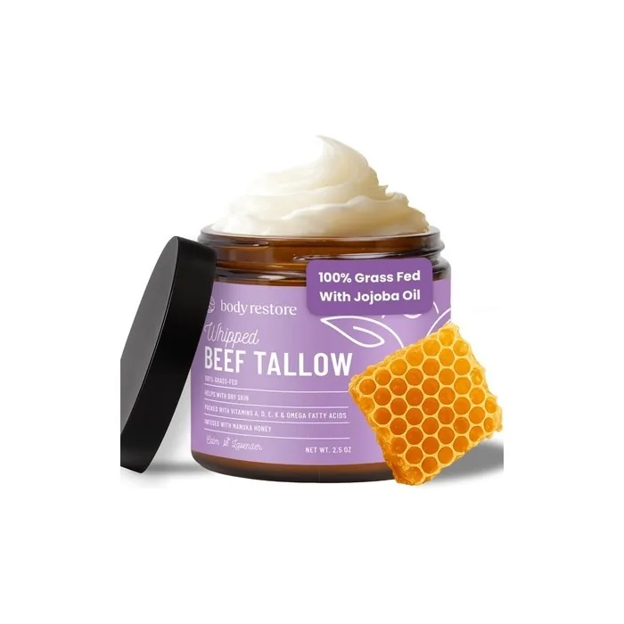Body Restore Grass Fed Whipped Beef Tallow Balm with Manuka Honey for Face
