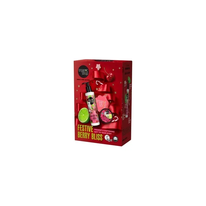 Organic Shop Festive Berry Bliss Body Care Set with Softening Sugar Body Scrub & Shower Gel 380ml - Medium