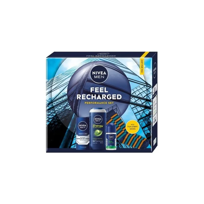 Nivea Men Feel Recharged Performance Set Moisturizing Face Cream 75ml 3in1 Shower Gel 250ml Antiperspirant Rollon 50ml