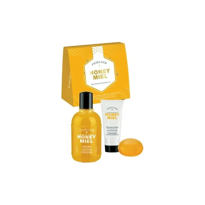 Perlier Honey Gift Set Bath Cream 250ml, Hand Cream 100ml, Soap 125g