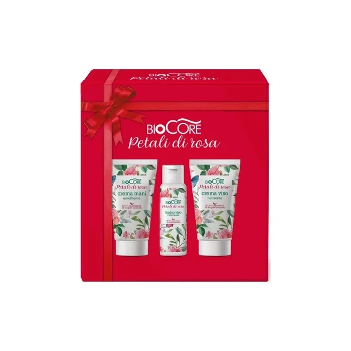 BIOCORE Rose Petals Gift Set: Moisturizing Hand Cream 50ml, Nourishing Face Cream 50ml, Calming Face Toner 50ml
