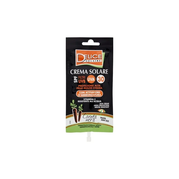 DELICE SOLAIRE High Protection Sunscreen SPF30 with Tan Activator for Black Carrots 50ml - Mini Size Bag