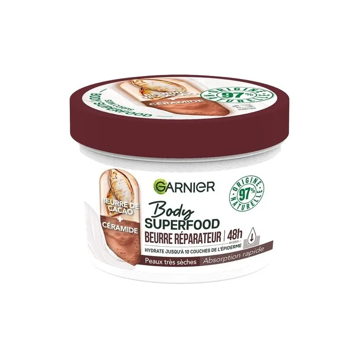 Garnier Body Superfood Repairing Body Cream 48H Hydration Vegan & 97% Natural Origin Formula Cocoa Butter & Ceramide For Dry Skin 380ml