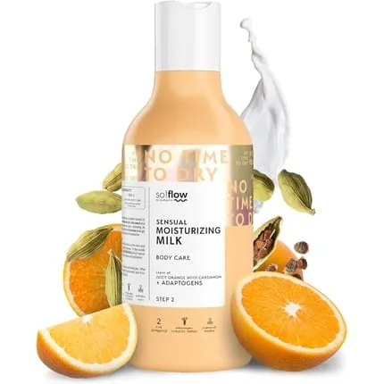 So!Flow Juicy Orange & Cardamom Sensual Body Milk with Nourishing Almond and Sunflower Oils for Radiant Skin