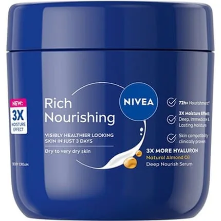 Nivea Rich Nourishing Body Cream 400ml - Intense Hydration with Hyaluronic Acid and Almond Oil