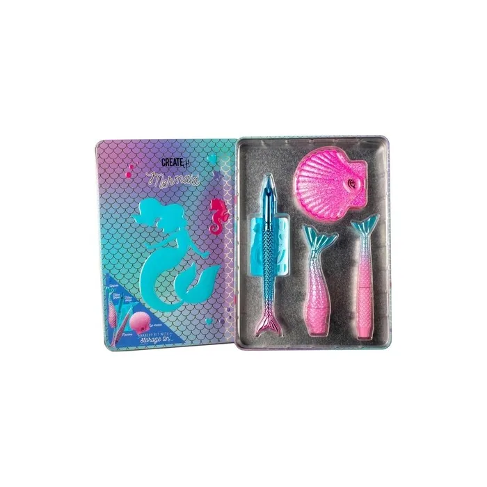 Little Mermaid Makeup Kit for Children Tattoos Marker Tattoo Stencil Mask Pestaas Lip Gloss Mirror