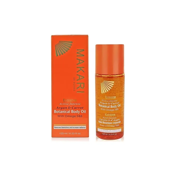 Makari Extreme Botanical Body Oil 4.23 fl. Oz. Moisturizing Toning Anti-Aging Treatment with Omega 3 & 6 Argan Carrot Soybean Oils