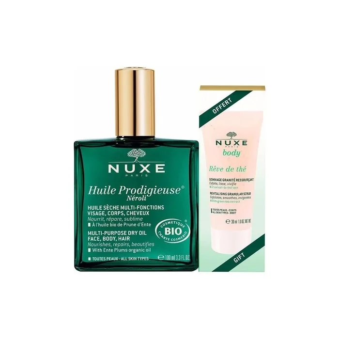Nuxe Prodigieux Huile Prodigieuse Néroli Organic 100ml with Free Body Rêve de Thé Revitalising Granular Scrub 30ml