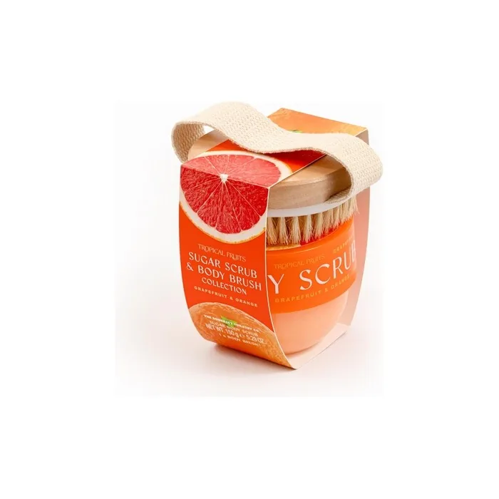 Tropical Fruits Gentle Exfoliating Sugar Scrub & Brush Grapefruit and Orange 150g