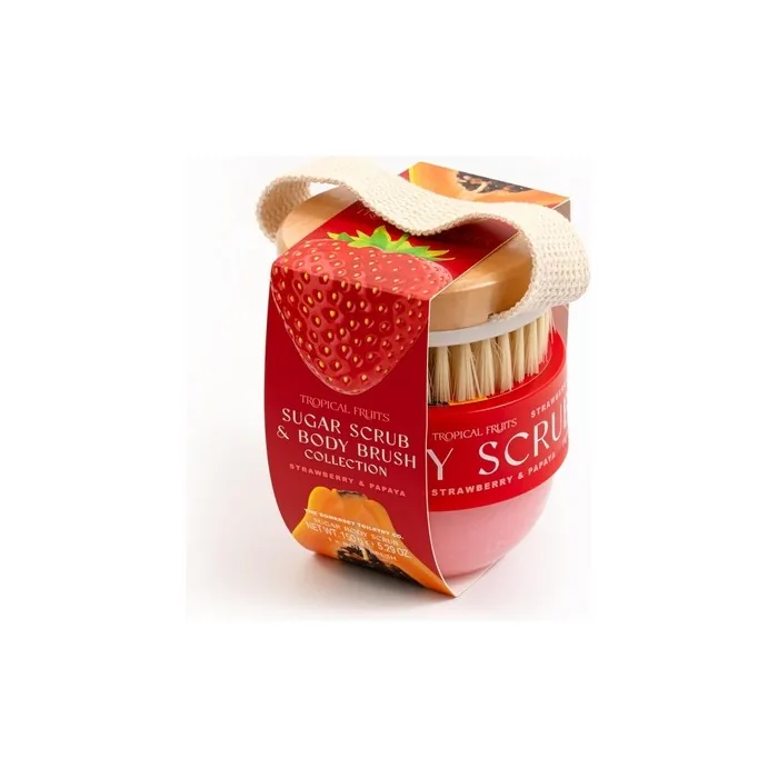 Tropical Fruits Gentle Exfoliating Sugar Scrub & Brush Strawberry and Papaya 150g