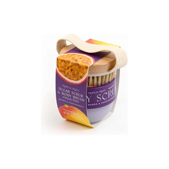 Tropical Fruits Gentle Exfoliating Sugar Scrub & Brush Mango and Passionfruit 150g