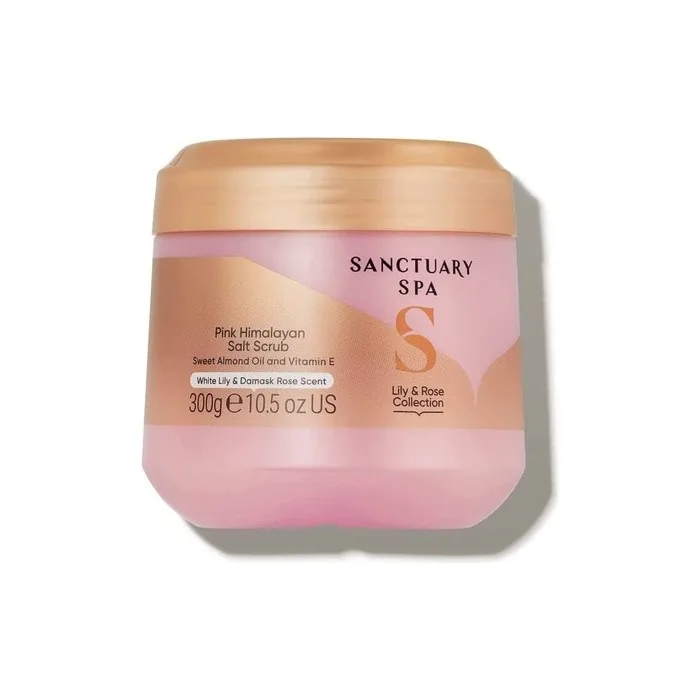 Sanctuary Spa Lily and Rose Salt Body Scrub Exfoliating Pink Himalayan Salt with Vitamin E and Almond Oil 300g