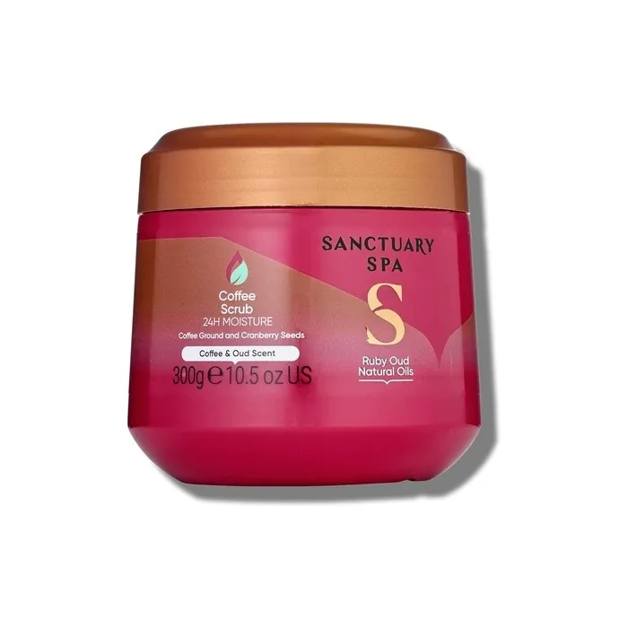 Sanctuary Spa Ruby Oud Coffee Scrub No Mineral Oil Cruelty Free and Vegan Exfoliating Body Exfoliator 300ml