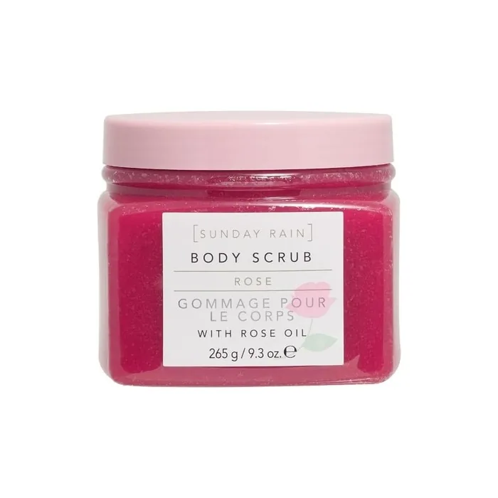 Sunday Rain Rose Polishing Body Scrub for Dry Skin with Soothing Rose Oil and Fresh Rose Petals Scent 265g
