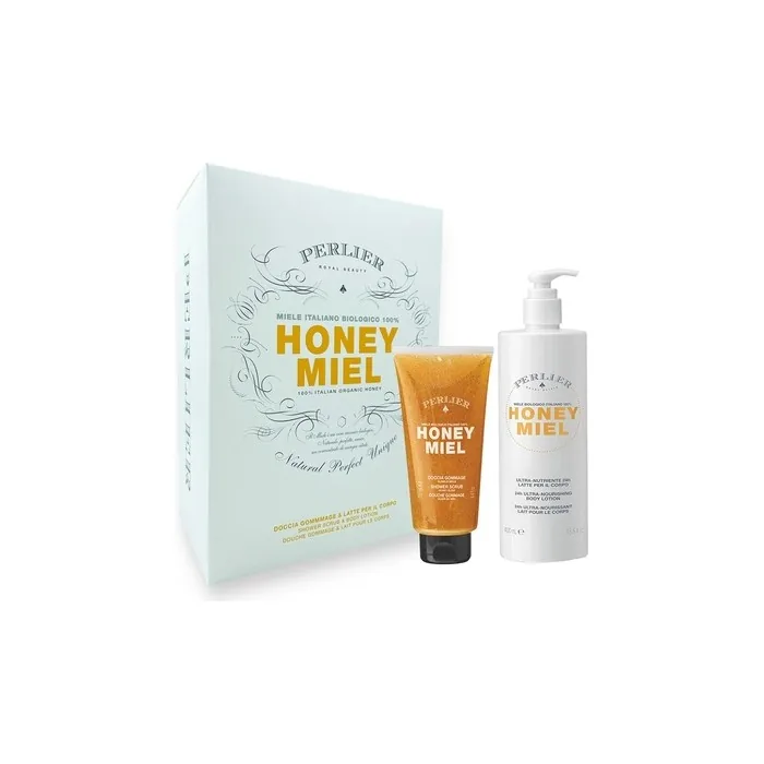 Perlier Honey Shower Scrub 250ml and Body Milk 400ml Gift Set