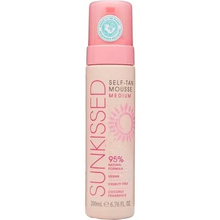 Sunkissed Self Tan Mousse Medium 200ml 95% Natural Vegan Cruelty Free Coconut Fragrance