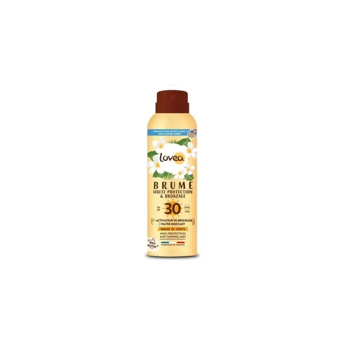 LOVEA Sun Mist SPF 30 High Protection & Tanning for Face & Body Tan Activator Monoi de Tahiti UVA/UVB Protection Invisible Finish Vegan Made in France 40g