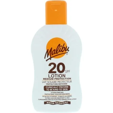 Malibu Sun SPF 20 Lotion Medium Protection Sun Cream Water Resistant Vitamin Enriched 200ml