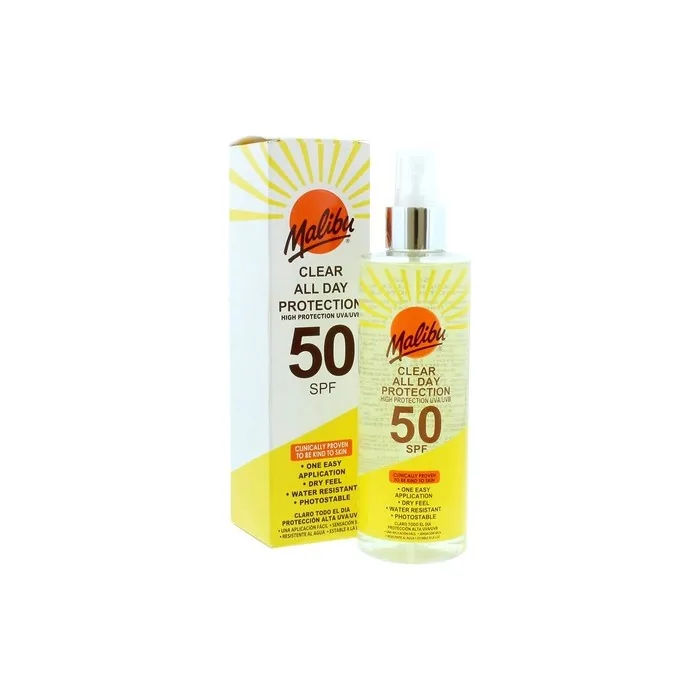 Malibu Sun SPF 50 Clear Spray Sunscreen High Protection Dry Feel Water Resistant 250ml