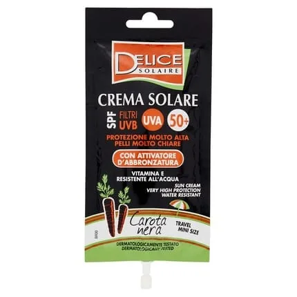 DELICE SOLAIRE High Protection SPF50+ Sunscreen with Tan Activator 50ml Mini Size - Black Carrot - Fragrance Free - Dermatologically Tested