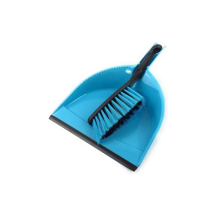York Azure Hand Broom Set with Rubber Lip - Dustpan and Broom Set - Colorful Shovel Broom Set - Dustpan Width 21.5cm - Hand Broom Set Blue