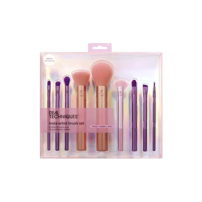Real Techniques Insta Artist Brush Kit Face Cheek & Eye Brush Set Makeup Brush Kit For Foundation Blush Bronzer Concealer & Eyeshadow Professional Quality Makeup Tools 9 Piece Set