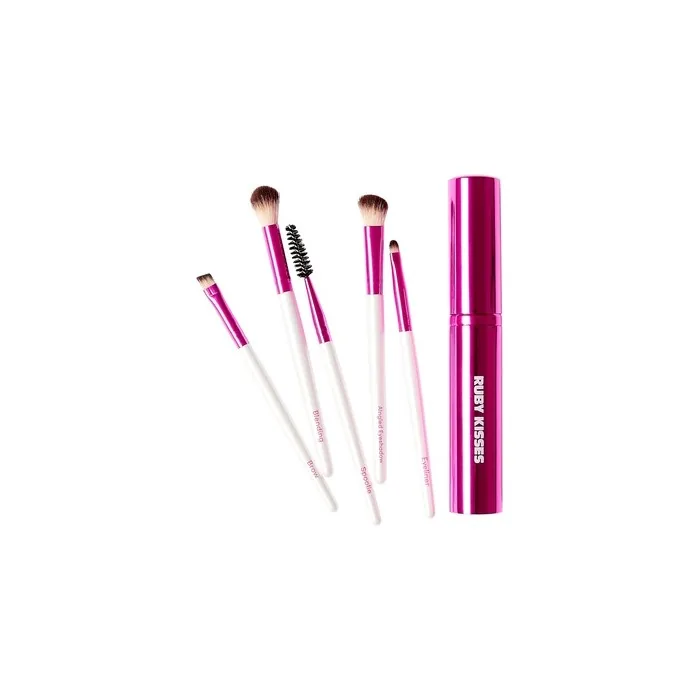 Ruby Kisses Makeup Brushes Travel Size Eye Makeup Brush Set with Case Blending Angled Eyeshadow Eyebrow Eyeliner Brush and Spoolie Travel Friendly 5 PCS Set