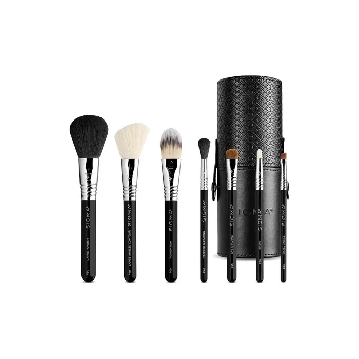 Sigma Beauty Travel Makeup Brush Set with Premium Fibers and Durable Handles for Face and Eyes - Essential Travel Set