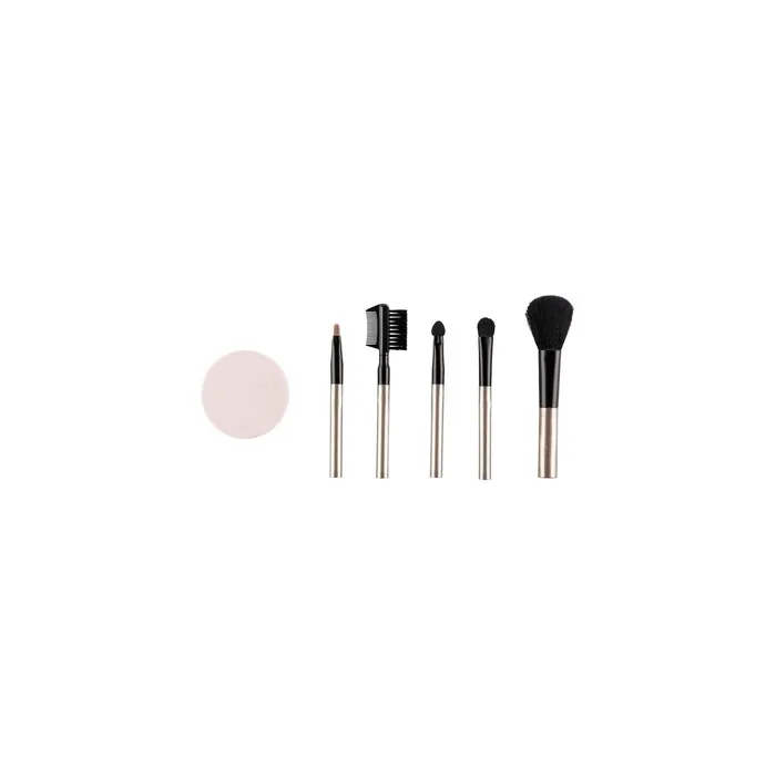 QVS Cosmetic Brush Set Makeup Brushes 6 Pieces - Rouge Brush, Eyeshadow Applicator, Eyeshadow Brush, Lip Brush, Makeup Sponge, Eyebrow Comb, and Mascara Brush
