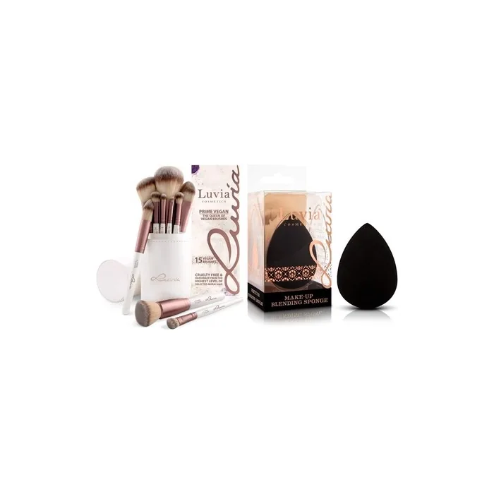 Luvia Makeup Brush Set and Beauty Blender Sponge - Extra Soft Blending Sponge in Timeless Black - Prime Vegan