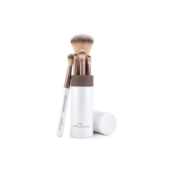 Luvia Makeup Brush Set Macchiato Travel Set 5 Cosmetic Brushes with Makeup Brush Storage Black Vegan White Macchiato