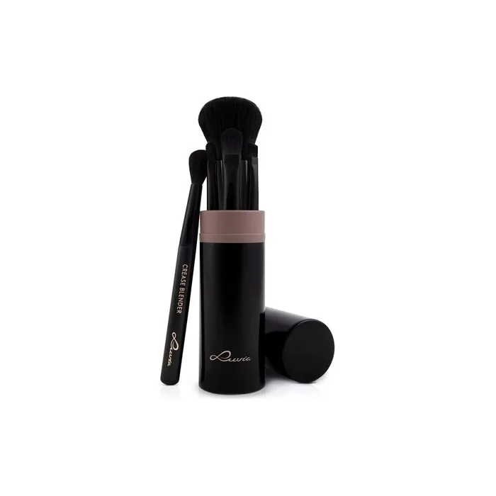 Luvia Espresso Travel Make-Up Brush Set with 5 Cosmetic Brushes and Storage - Black Vegan