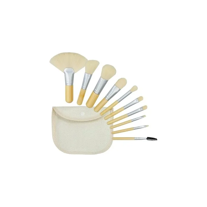 T4B MIMO Set Travel Size Bamboo Makeup Brushes with Cotton Case Cream 10 Pieces