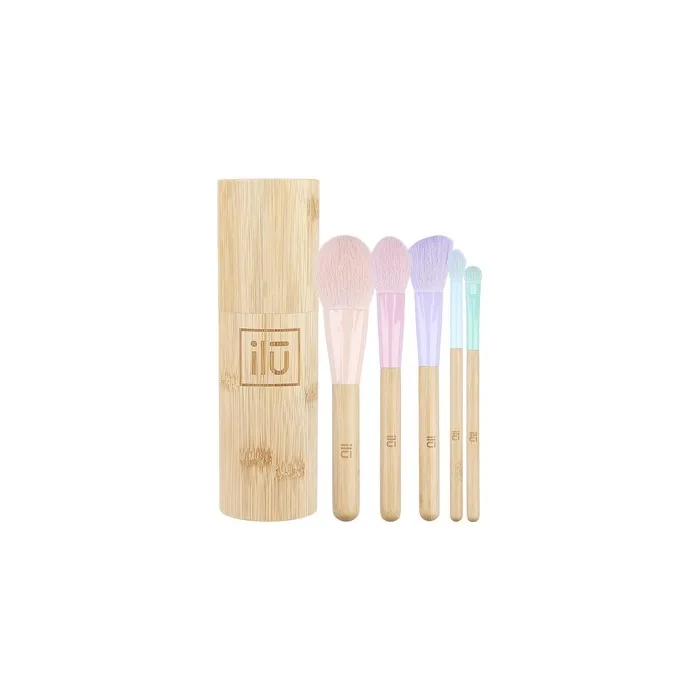 T4B ilu BambooM! Set of 5 Makeup Brushes with Bamboo Tube for Contouring, Blush, Powder, Eyeshadow, and Shading - Environmentally Friendly, Great Gift Idea