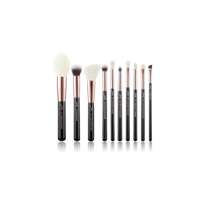 Jessup Makeup Brush Set 10 Piece Professional Makeup Tool Kit Foundation Powder Definer Shader Liner Black/Rose Gold T163 B-Black / Rose Gold