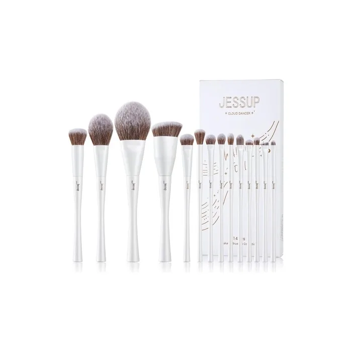 Jessup Makeup Brushes Set 14pcs Premium Synthetic Foundation Concealer Blush Contour Powder Eye Shadow Blending Brush Pearl White T343 B-T343