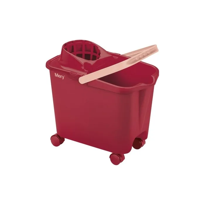 Merry 14L Bucket with Wheels, Handle, and Strainer - Red