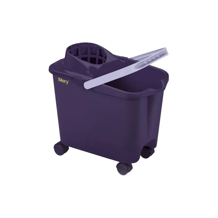 Mery Mop Bucket with Swivel Wheels and Wide Drying Rack Purple 14 Litres