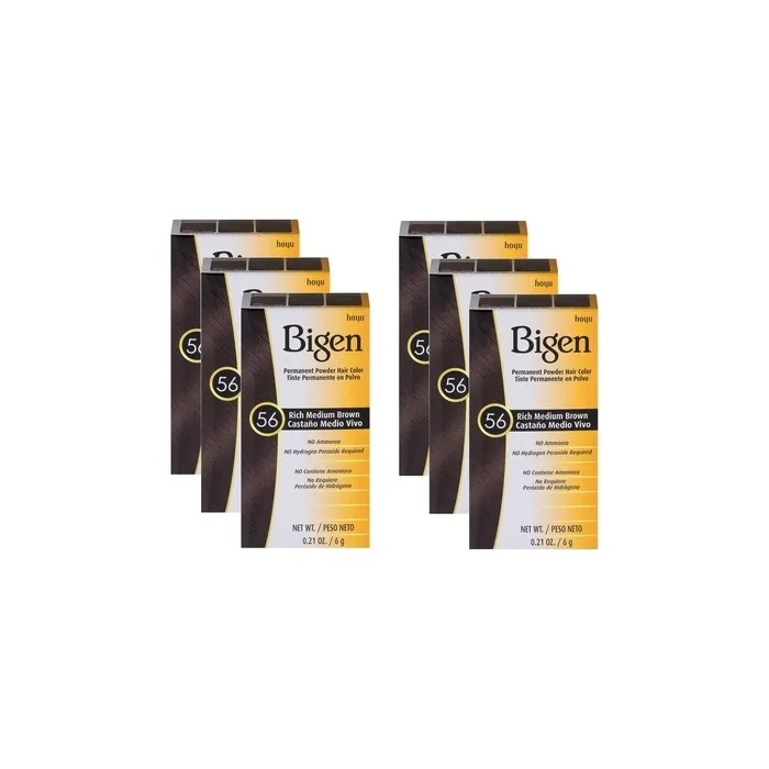 Bigen Powder Permanent Hair Color 56 Rich Medium Brown No Ammonia - Pack of 6