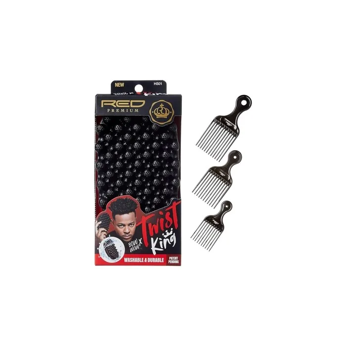 RED by Kiss Bow Wow X Twist King Premium Luxury Twist Styler Brush with 3PCS Plastic Styling Piks Durable Washable Afro Curl Sponge Racket for Barbers and Daily Use Ideal for Curly Coiled 4C Hair Twist King Set