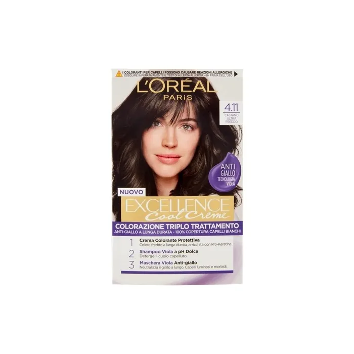 L'Oréal Paris Excellence Cool Cream Hair Dye Covers White Hair Rich Colour in Cold Tones 4.11