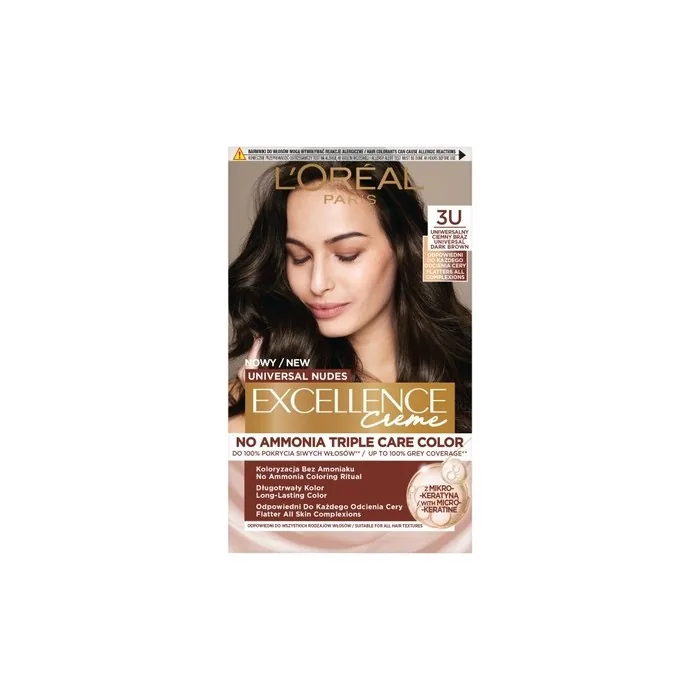 L'Oreal Universal Nudes Excellence Cream Color Care Dark Brown 3U