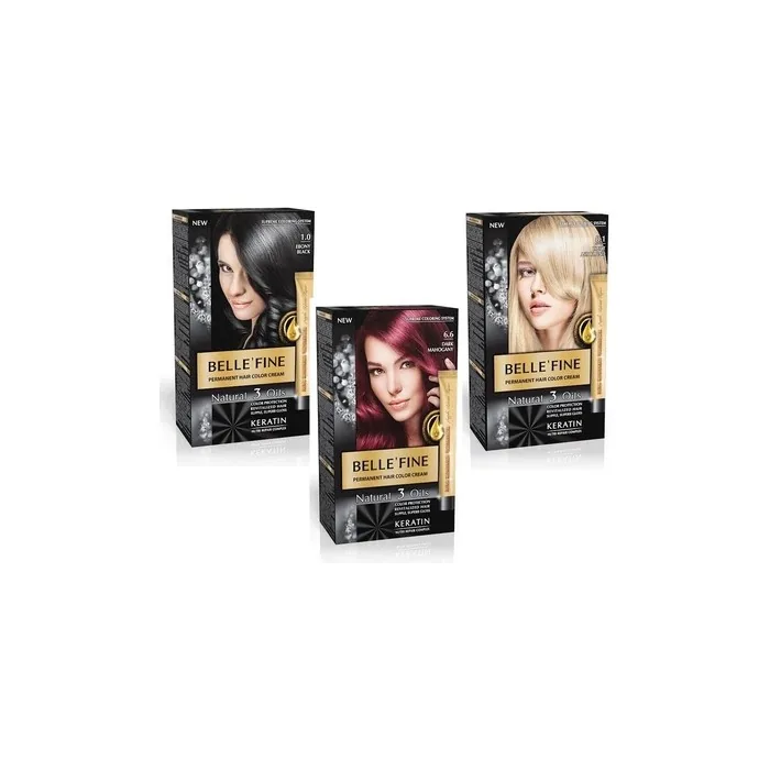 Belle' Fine Permanent Hair Color Cream 100ml Keratin + 3 Oils - Various Shades