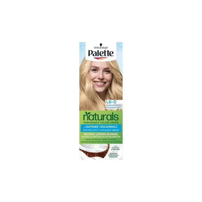 Palette Permanent Naturals Color Cream Go Blonde Hair Dye With Coconut And Argan Oil L6-0 100 Scandinavian Blonde