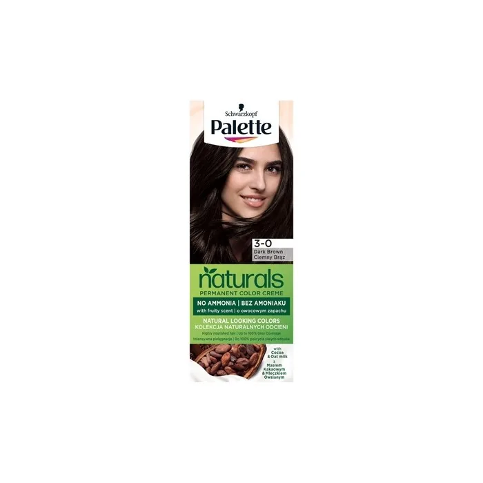 Palette Permanent Naturals Color Cream Hair Dye With Cocoa Butter And Argan Oil 800 3-0 Dark Brown