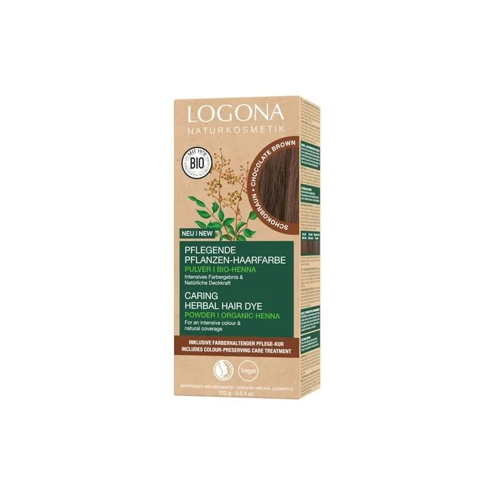 LOGONA Naturkosmetik Nourishing Plant-Based Hair Color with Organic Henna for Intense Color and Shine 100g Brown