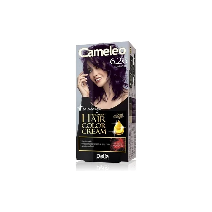Cameleo Permanent Hair Colour Cream Aubergine Intensive Color & Protection 5 Oils + Omega Plus Acids Professional Luxurious Hair Dye Full Kit 6.26 Aubergine