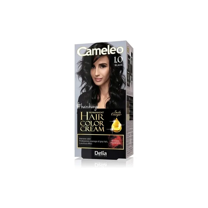 Cameleo Permanent Hair Colour Cream Black Intensive Color & Protection 5 Oils + Omega Plus Acids Professional Luxurious Hair Dye Full Kit 1.0